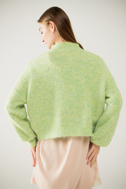 Lt Green High-Neck Fluffy Sweater