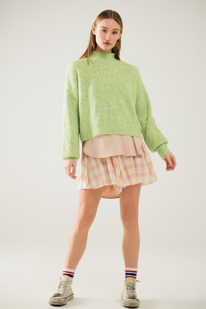 Lt Green High-Neck Fluffy Sweater