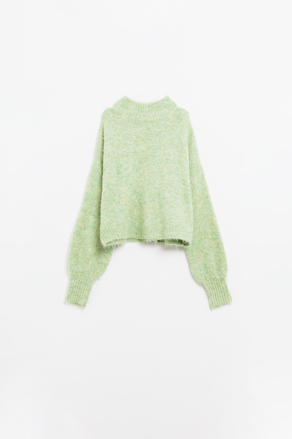 Lt Green High-Neck Fluffy Sweater