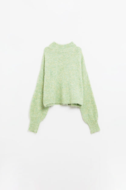 Lt Green High-Neck Fluffy Sweater