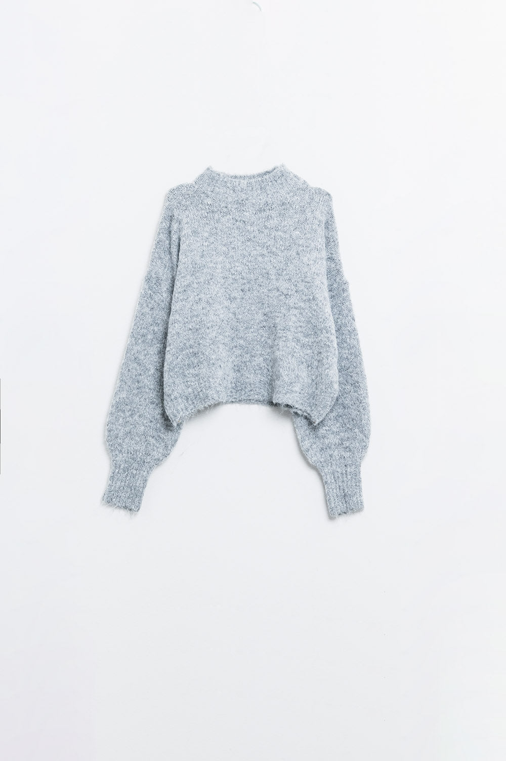 Grey High-Neck Fluffy Sweater