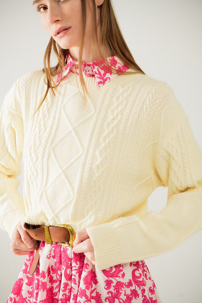 Chic Cable Knit Sweater in Cream