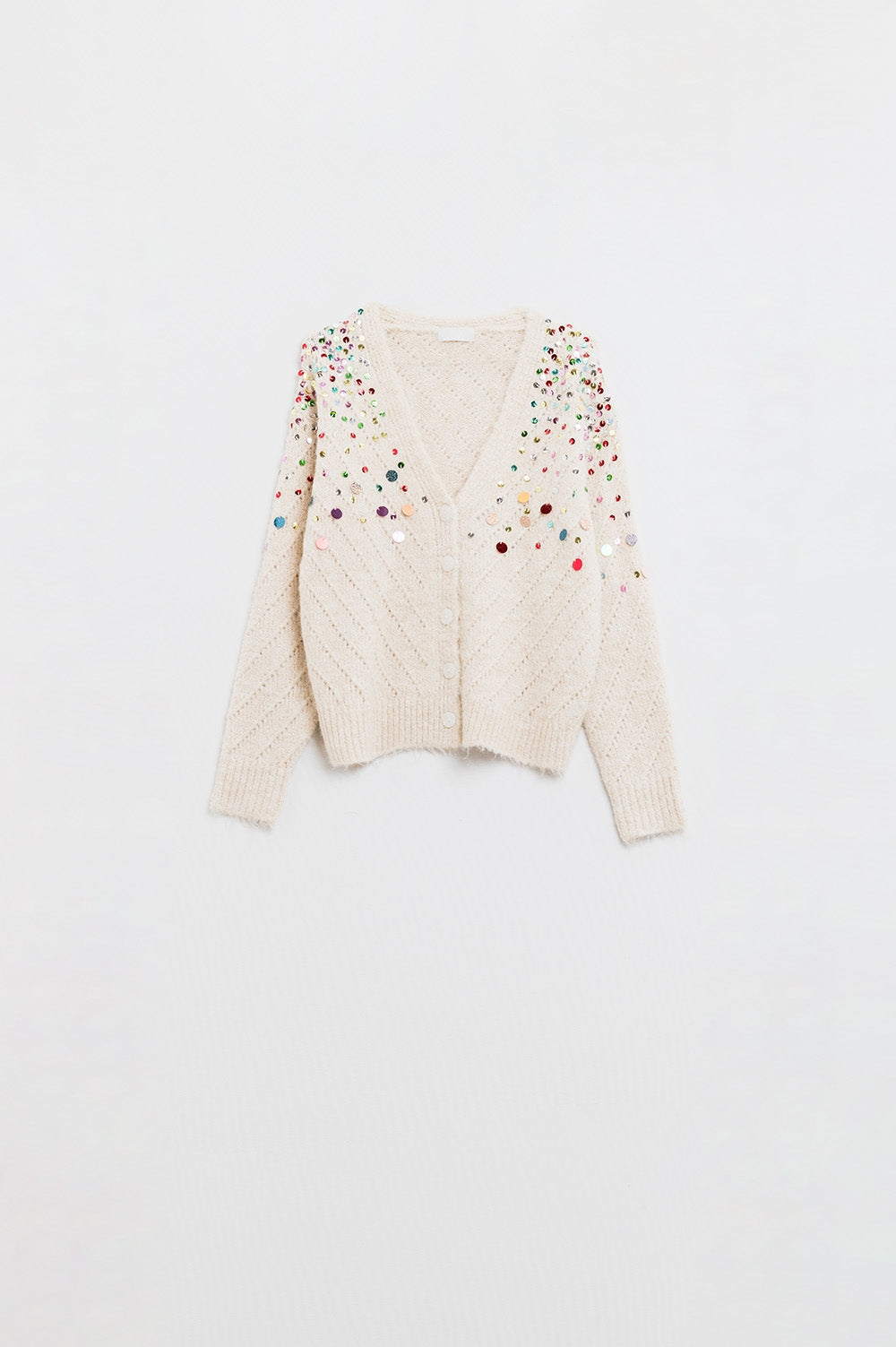 Shimmer Touch Sequin Cardigan in Beige