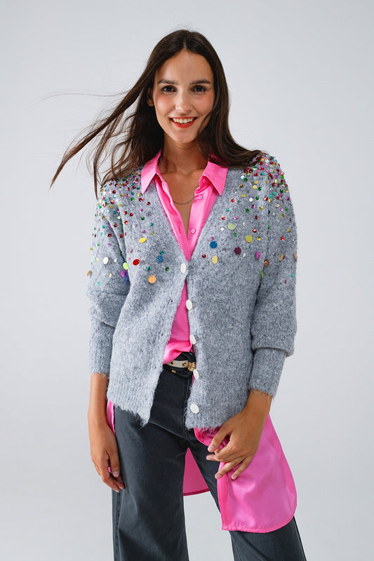 Shimmer Touch Sequin Cardigan in Gray