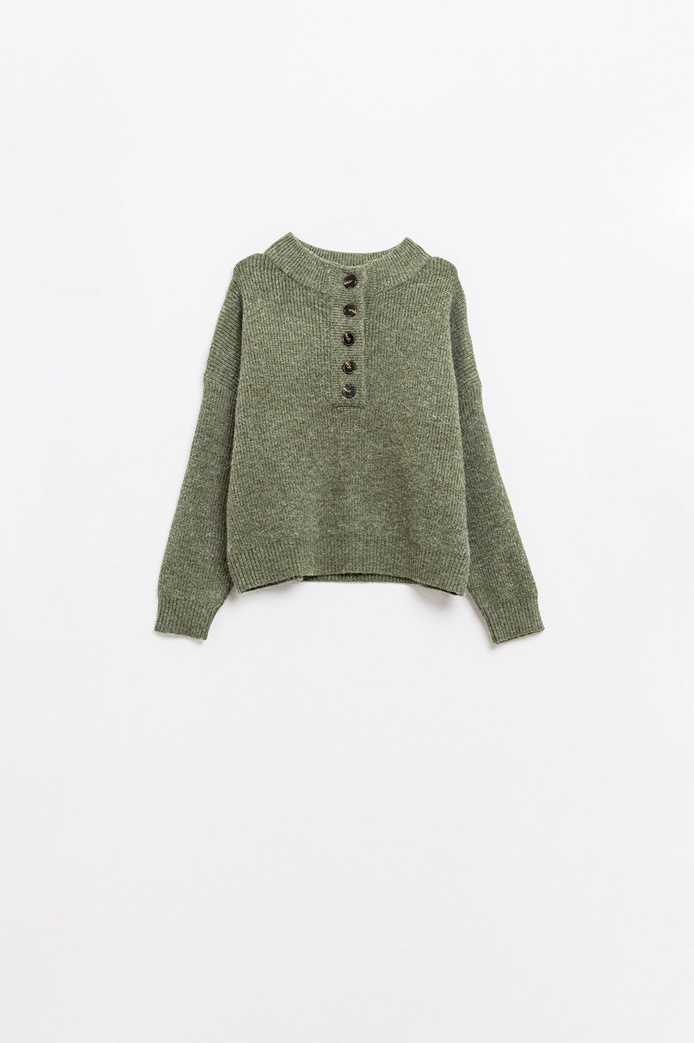 Cozy Buttoned Knit Sweater in Green