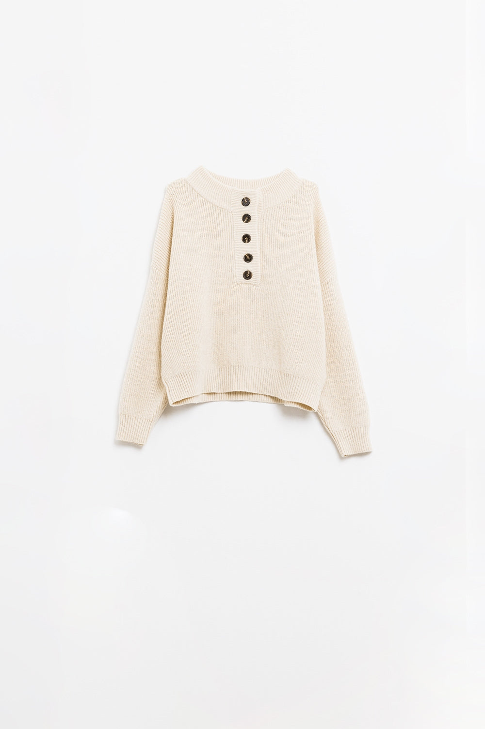 Cozy Buttoned Knit Sweater in Cream