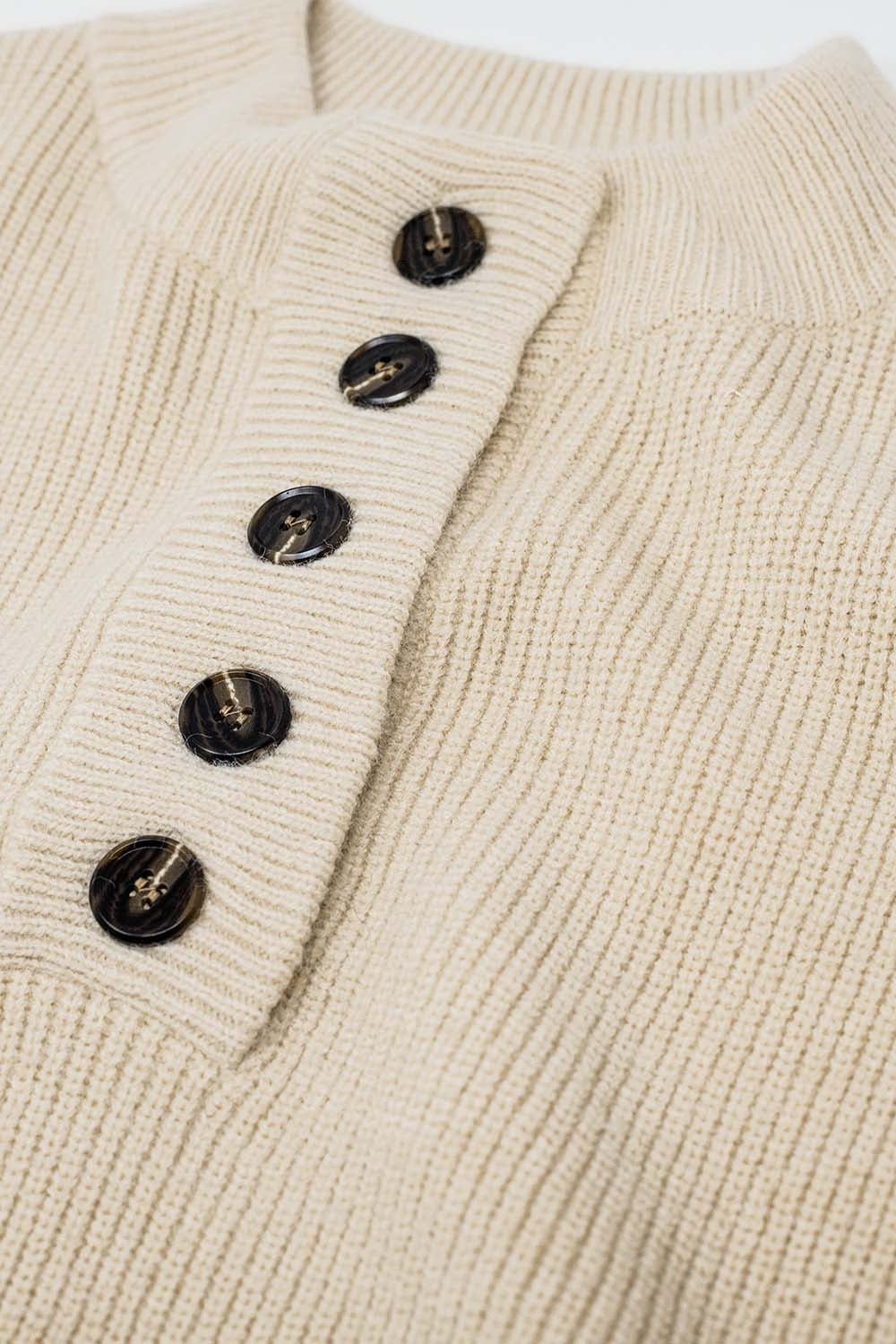 Cozy Buttoned Knit Sweater in Cream