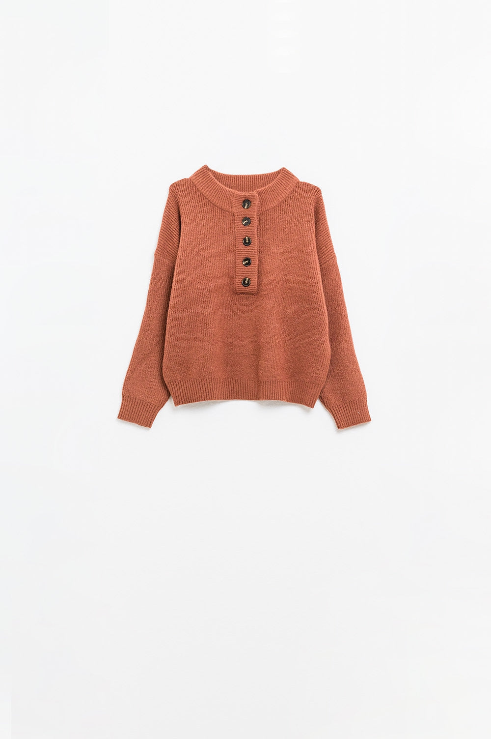 Cozy Buttoned Knit Sweater in Camel