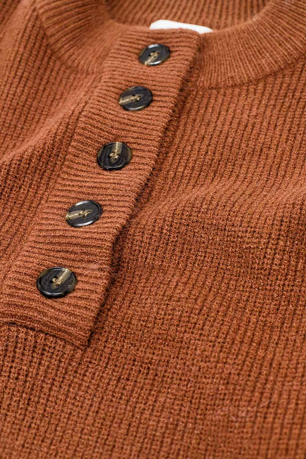 Cozy Buttoned Knit Sweater in Camel