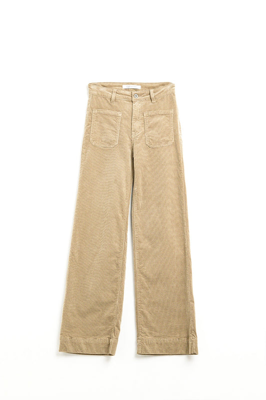 Camel Corduroy Straight-Leg Pants