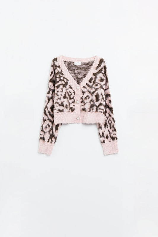 Leopard Luxe Cropped Cardigan - Pink