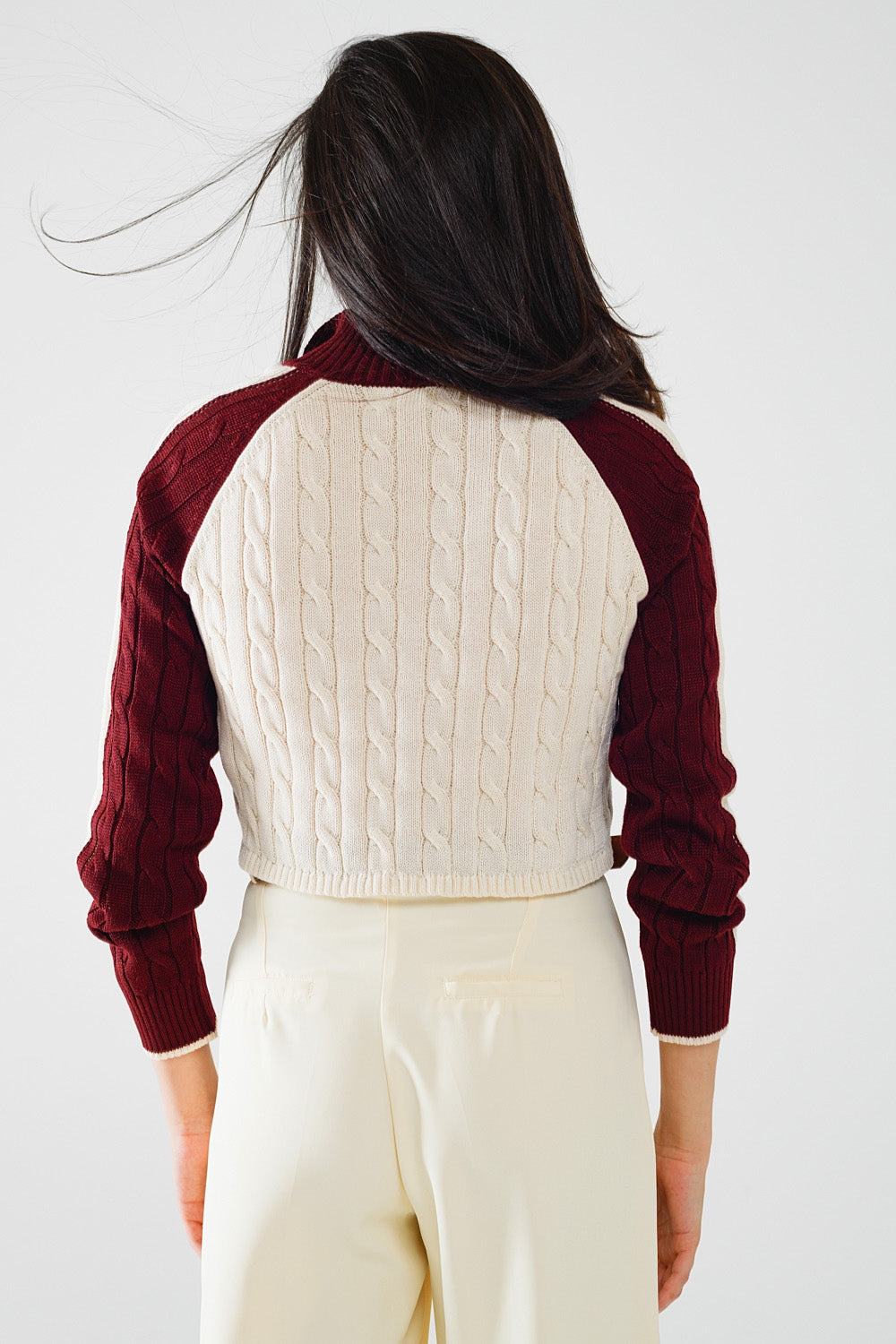 Crimson Contrast Zip Sweater