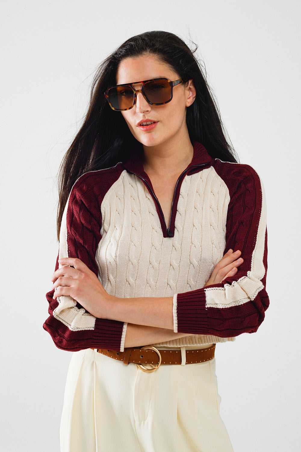 Crimson Contrast Zip Sweater