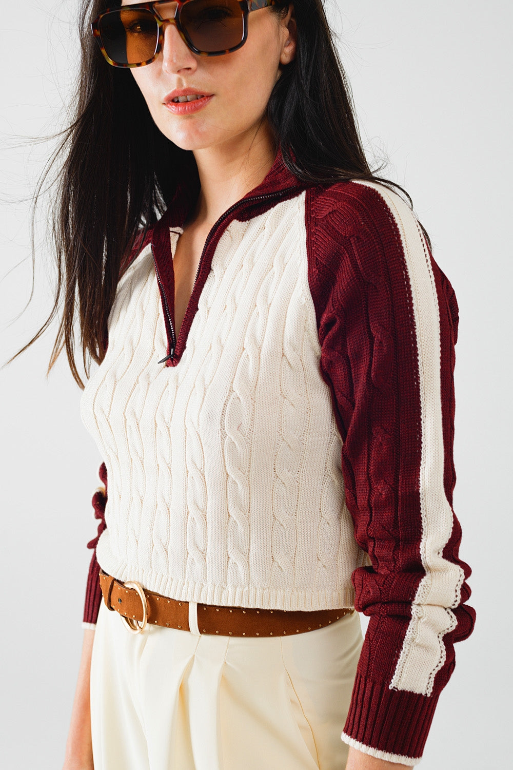 Crimson Contrast Zip Sweater