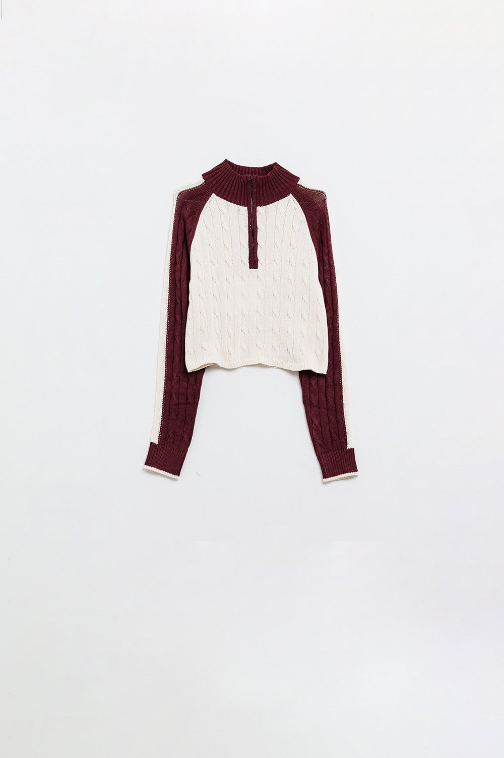 Crimson Contrast Zip Sweater