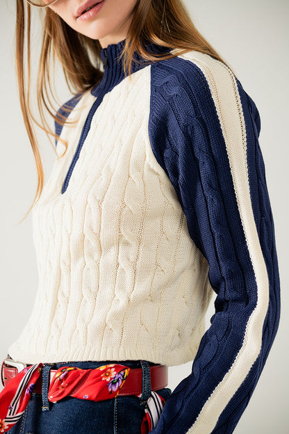 Navy Contrast Zip Sweater