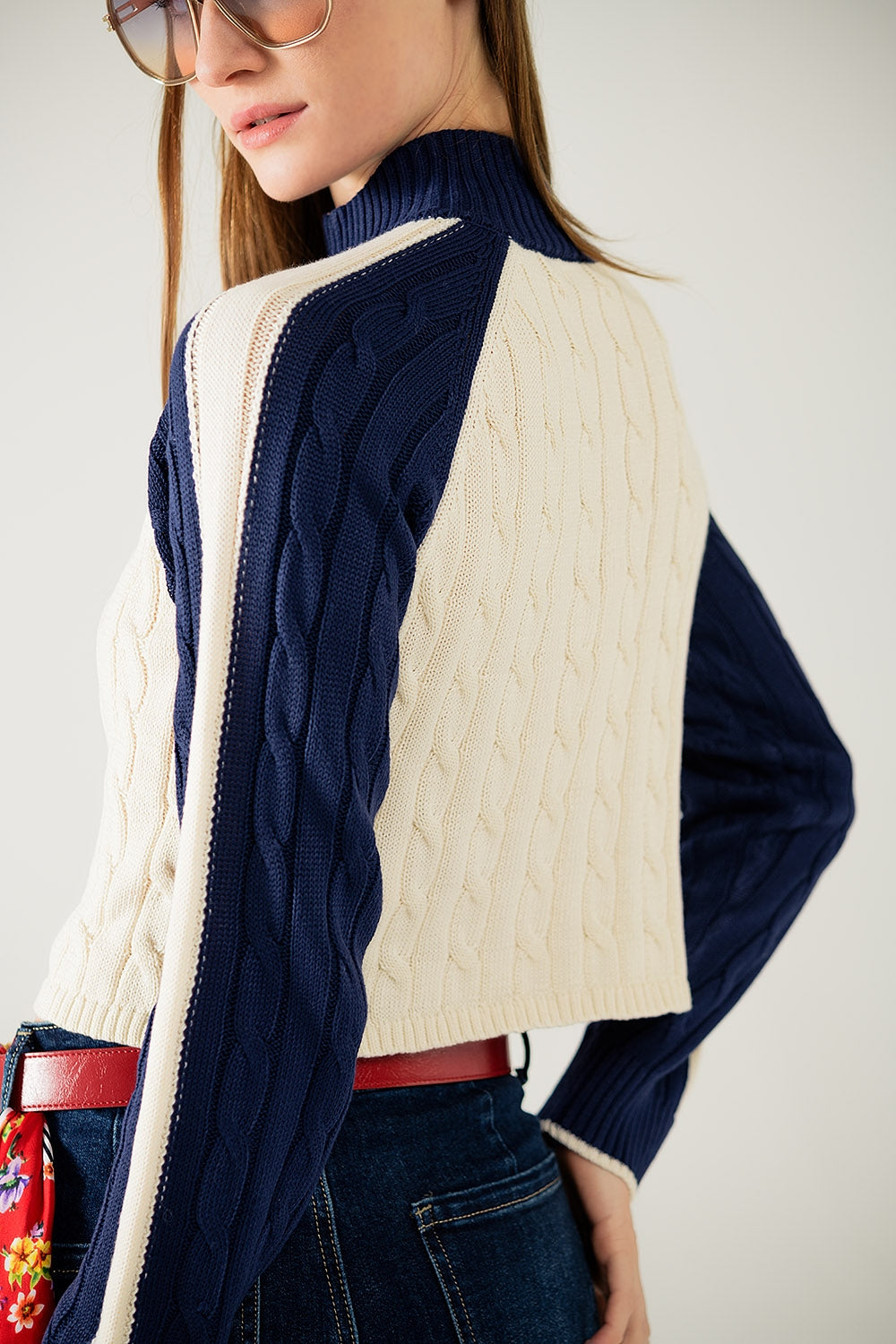 Navy Contrast Zip Sweater