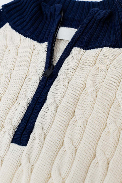 Navy Contrast Zip Sweater