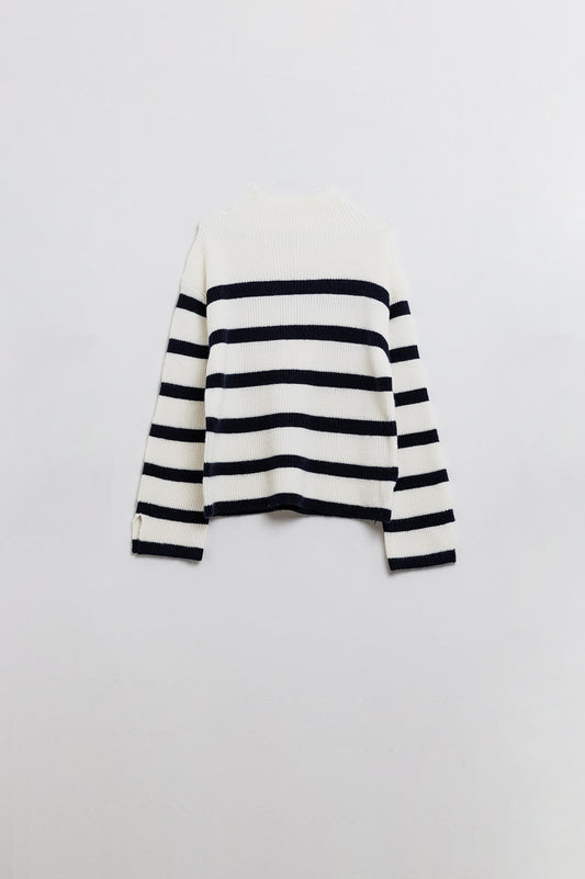 Striped Elegance Knit Sweater - Cream