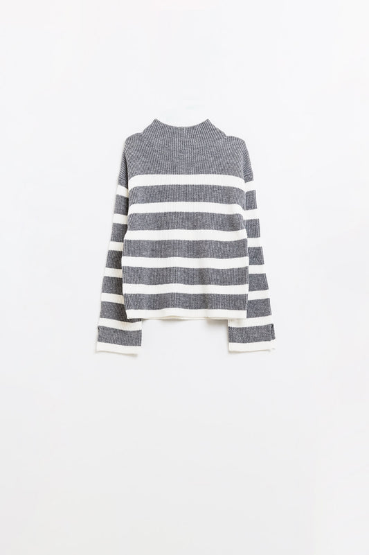 Striped Elegance Knit Sweater - Gray