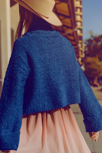 Blue Cozy Chic High-Neck Knit Sweater