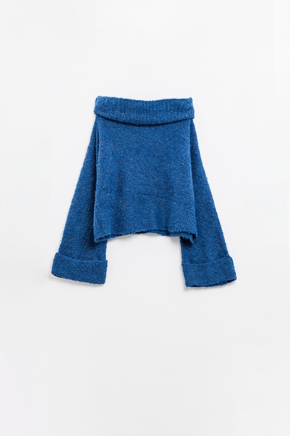 Blue Cozy Chic High-Neck Knit Sweater