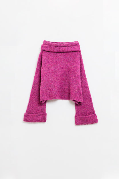 Fuchsia Cozy Chic High-Neck Knit Sweater