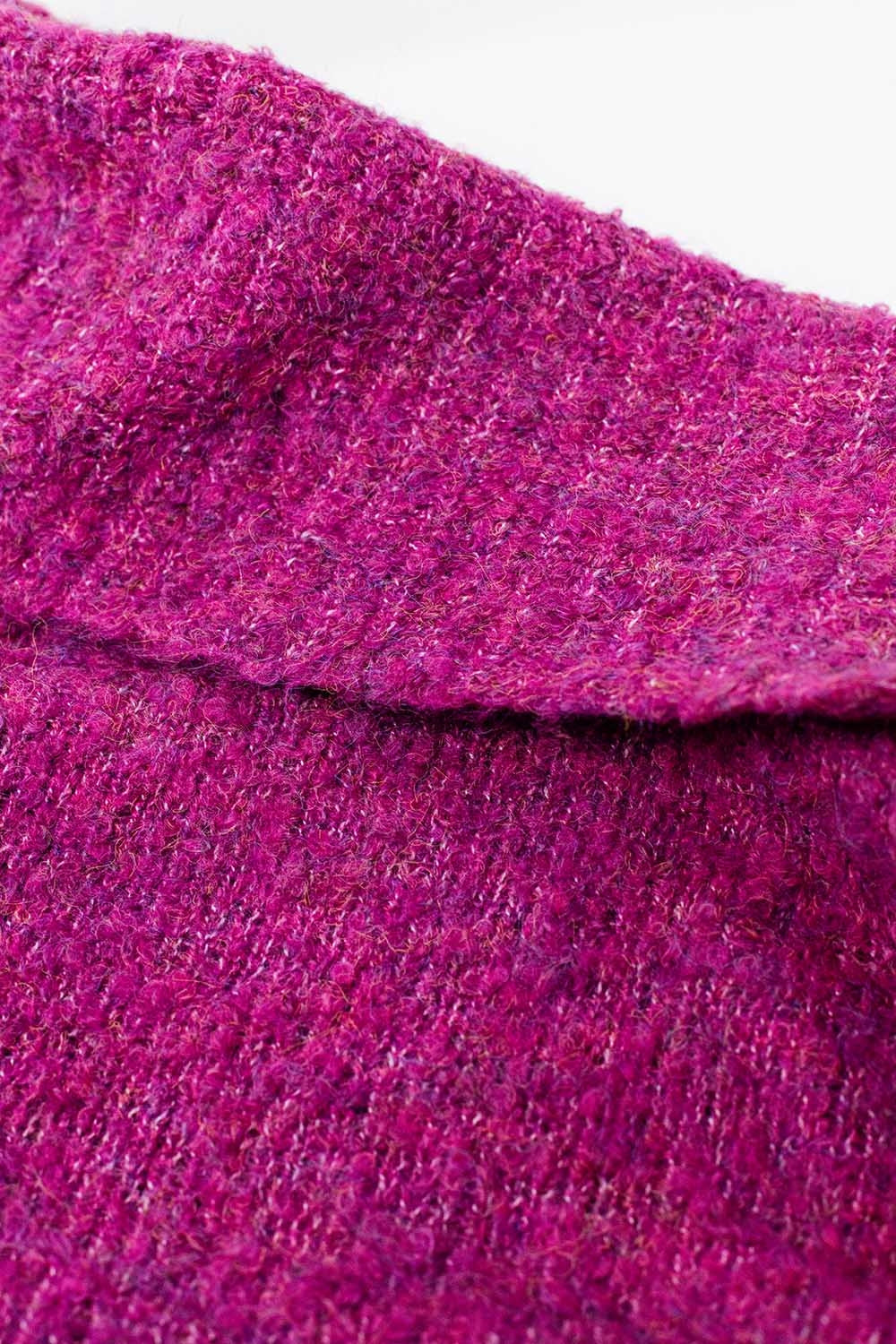 Fuchsia Cozy Chic High-Neck Knit Sweater