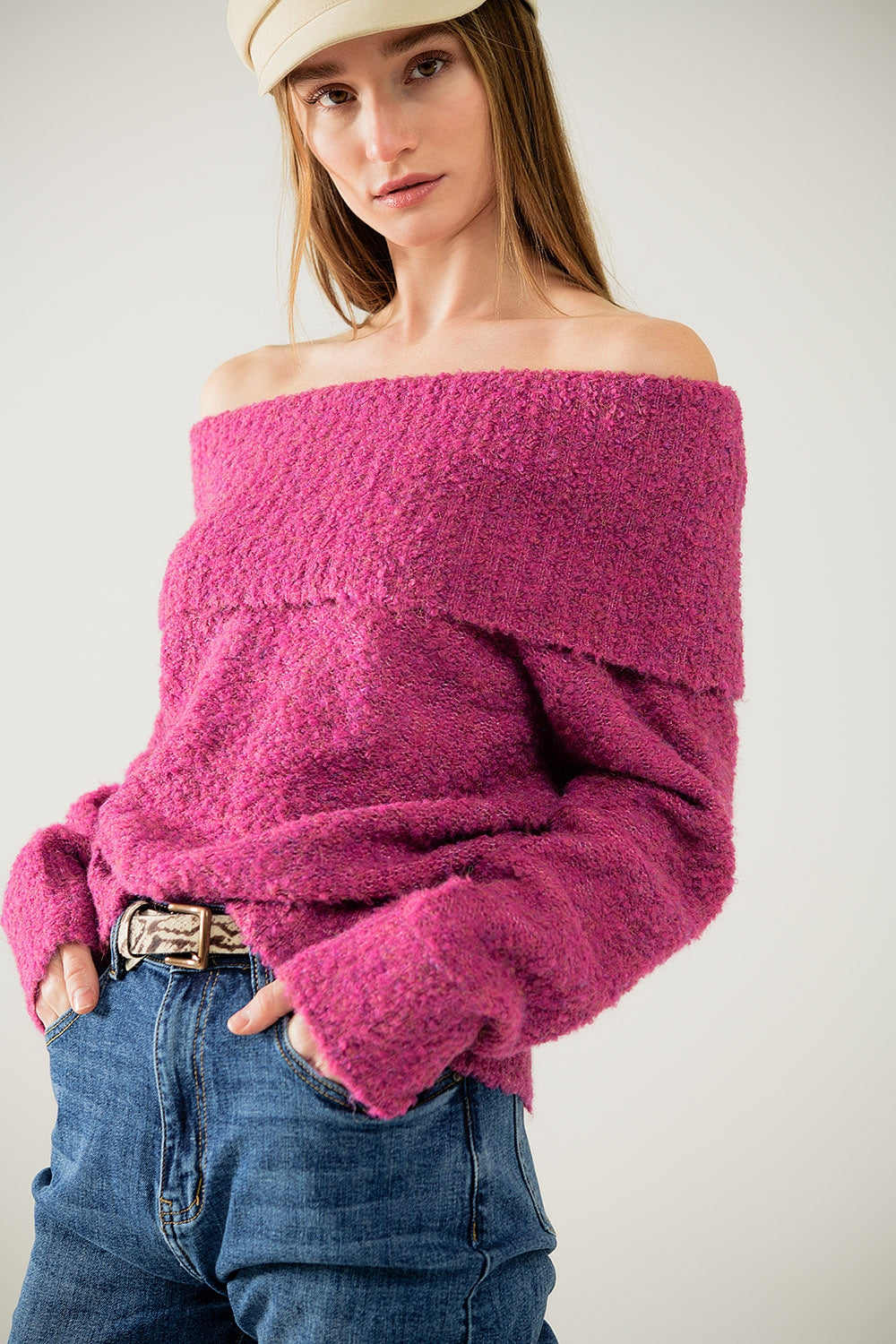 Effortless Elegance Fuchsia Boat Neck Sweater