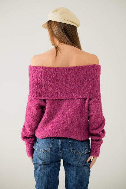 Effortless Elegance Fuchsia Boat Neck Sweater