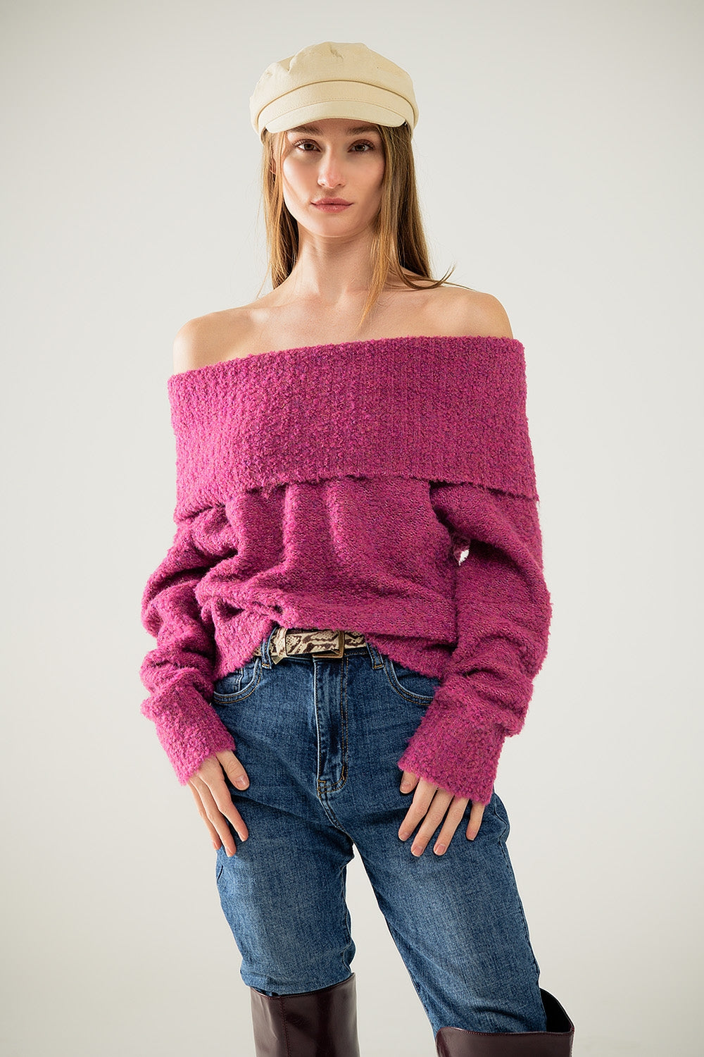 Effortless Elegance Fuchsia Boat Neck Sweater