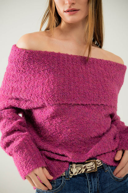 Effortless Elegance Fuchsia Boat Neck Sweater