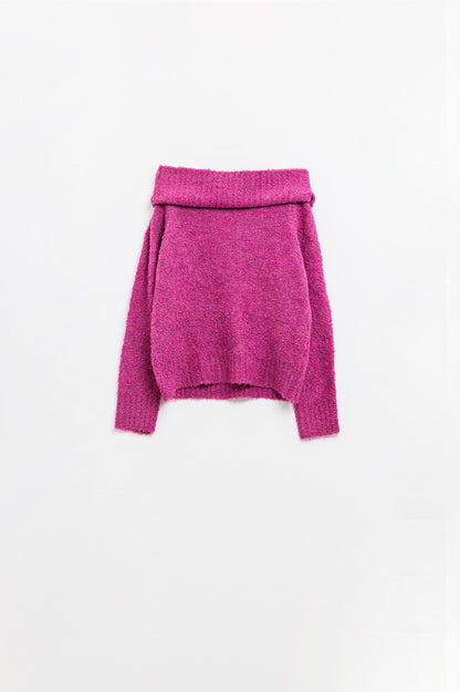 Effortless Elegance Fuchsia Boat Neck Sweater