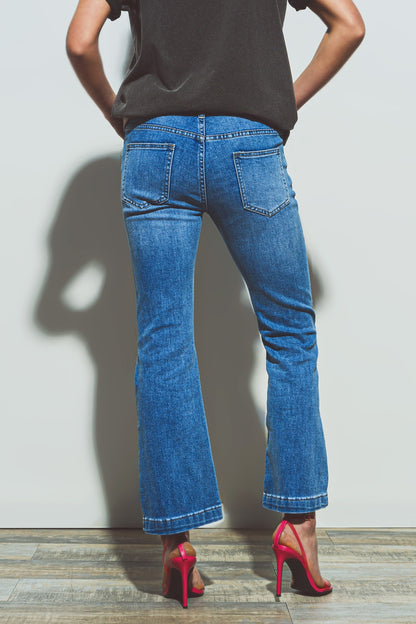 Classic Flared High-Rise Denim with Button Details