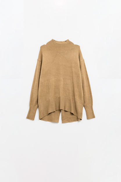 Chic Camel Back-Detail Sweater