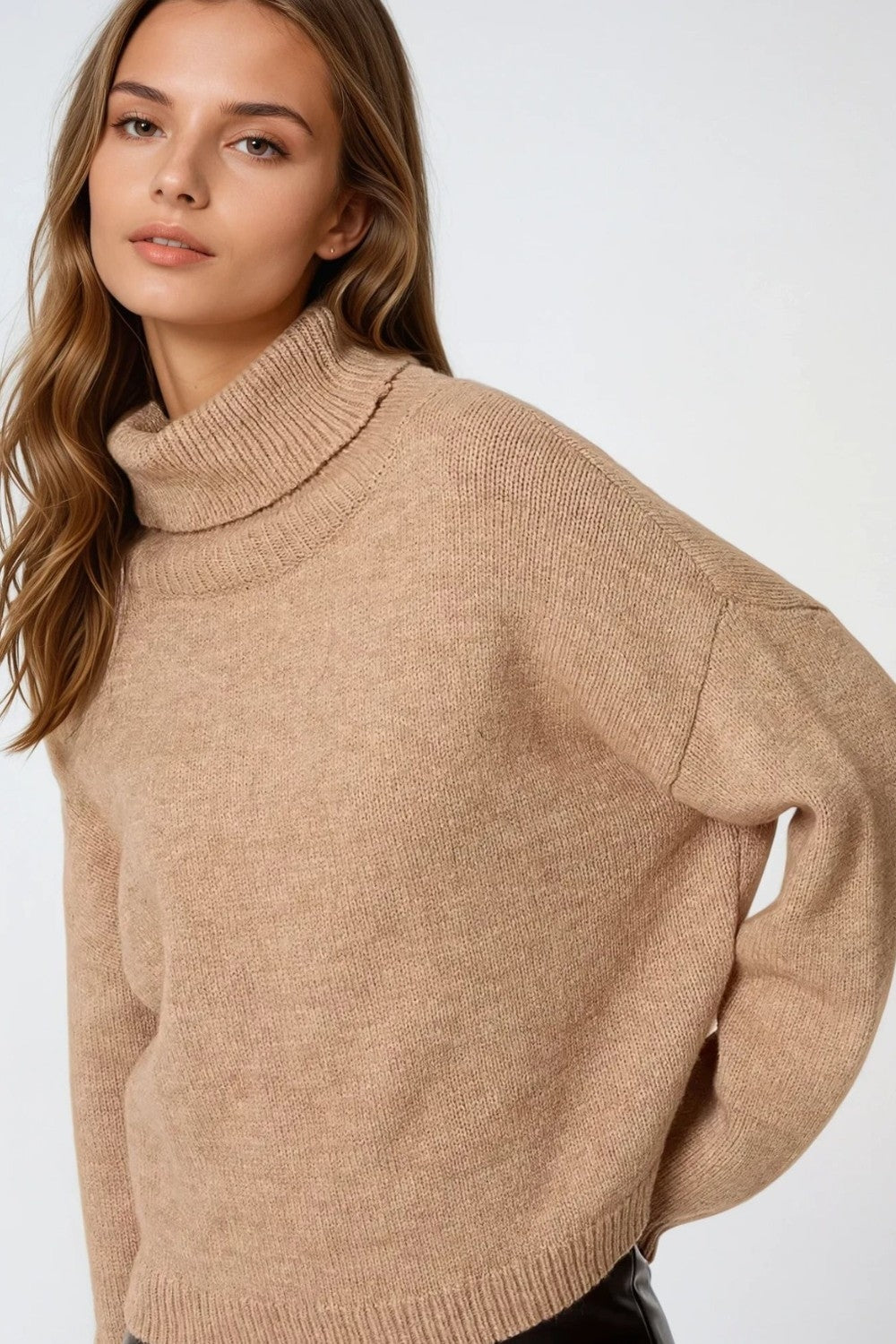 Cozy Luxe Dropped Sleeve Turtleneck Sweater