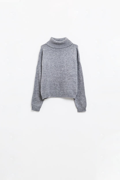 Cozy Luxe Dropped Sleeve Turtleneck Sweater - Grey