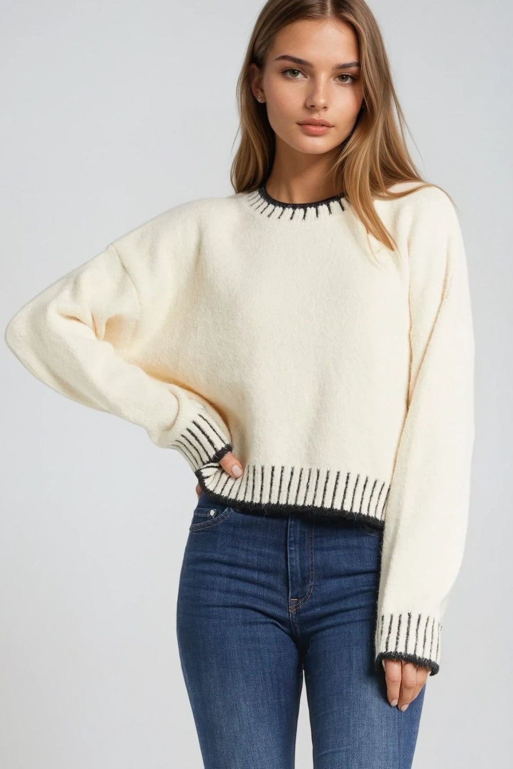 Cozy Contrast Knit Sweater