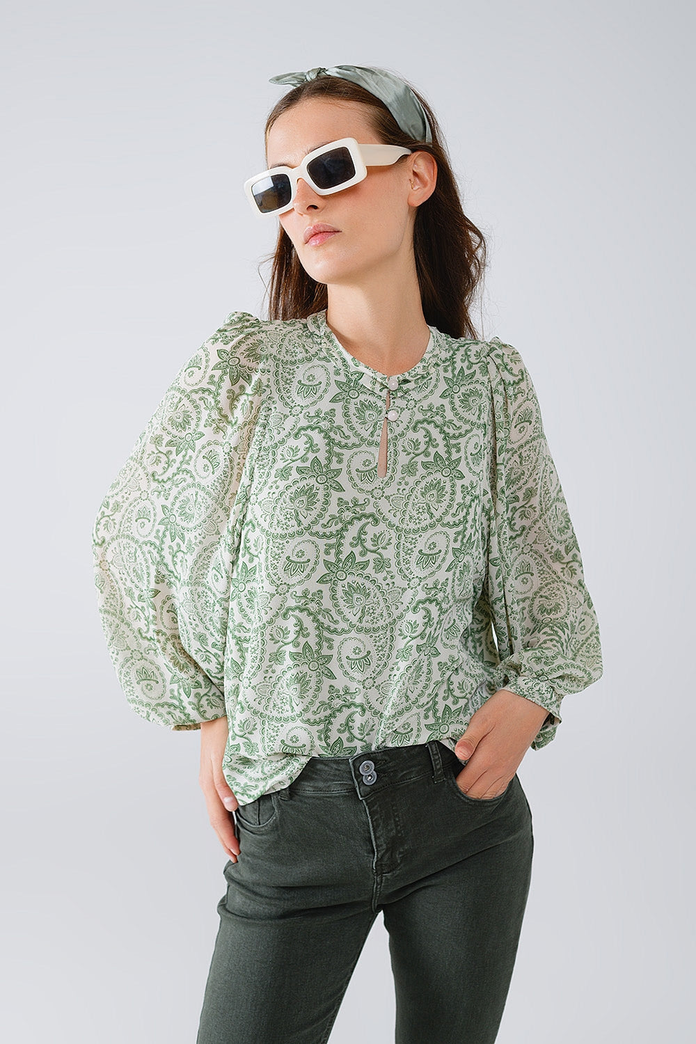 Garden Breeze Chiffon Blouse - Green