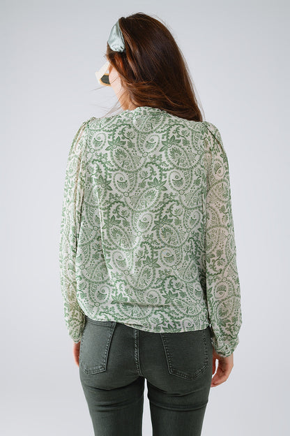 Garden Breeze Chiffon Blouse - Green