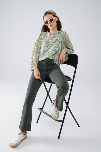 Garden Breeze Chiffon Blouse - Green