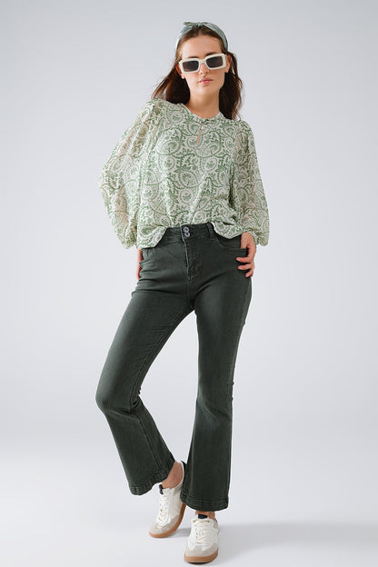 Garden Breeze Chiffon Blouse - Green