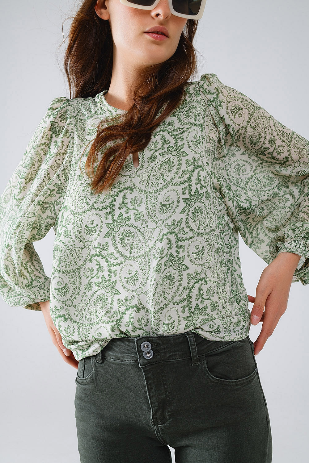 Garden Breeze Chiffon Blouse - Green