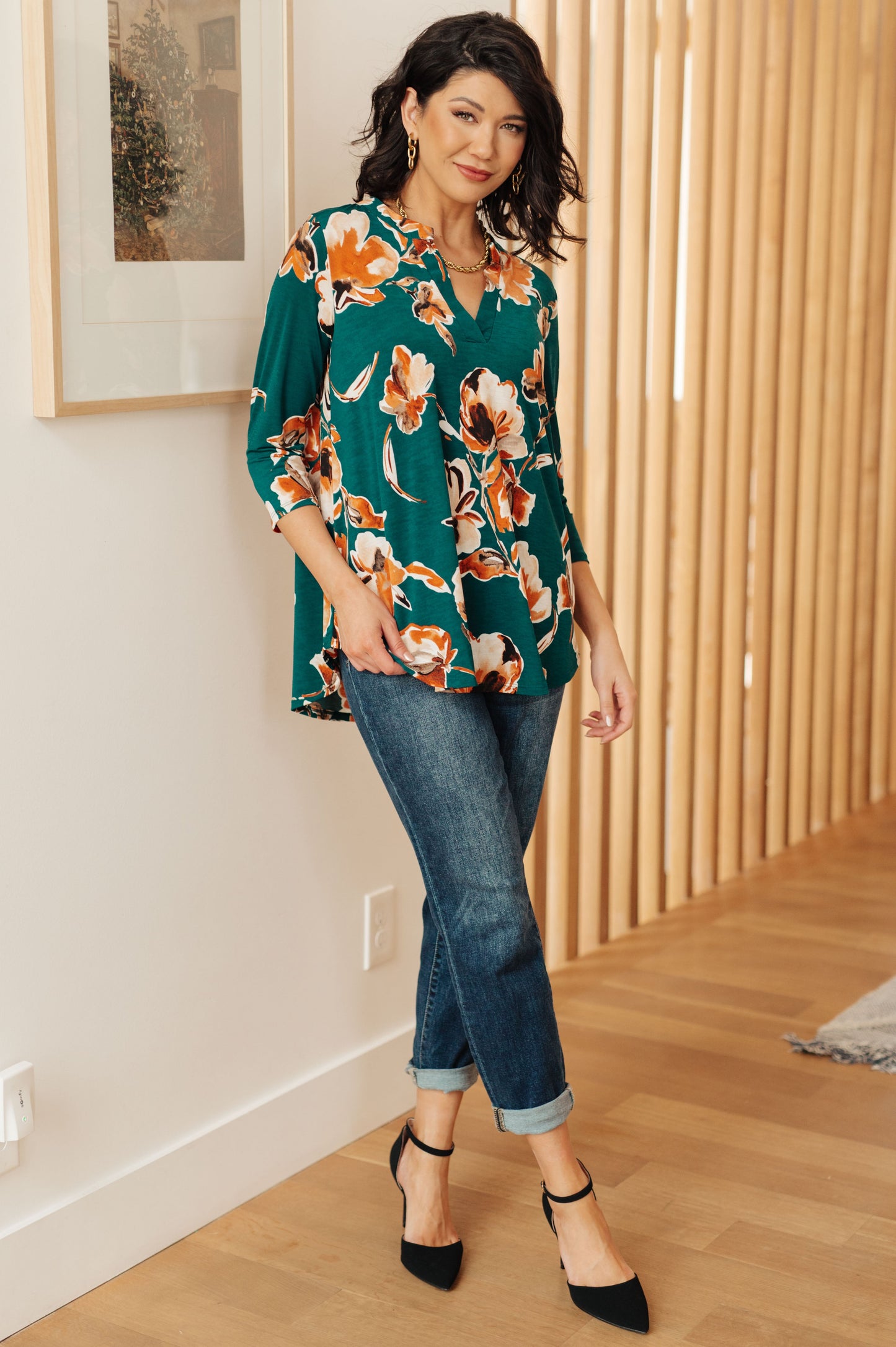 Floral Perspective Teal Blouse