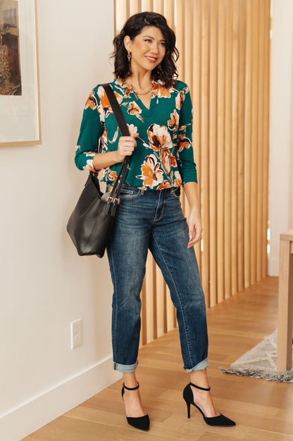 Floral Perspective Teal Blouse