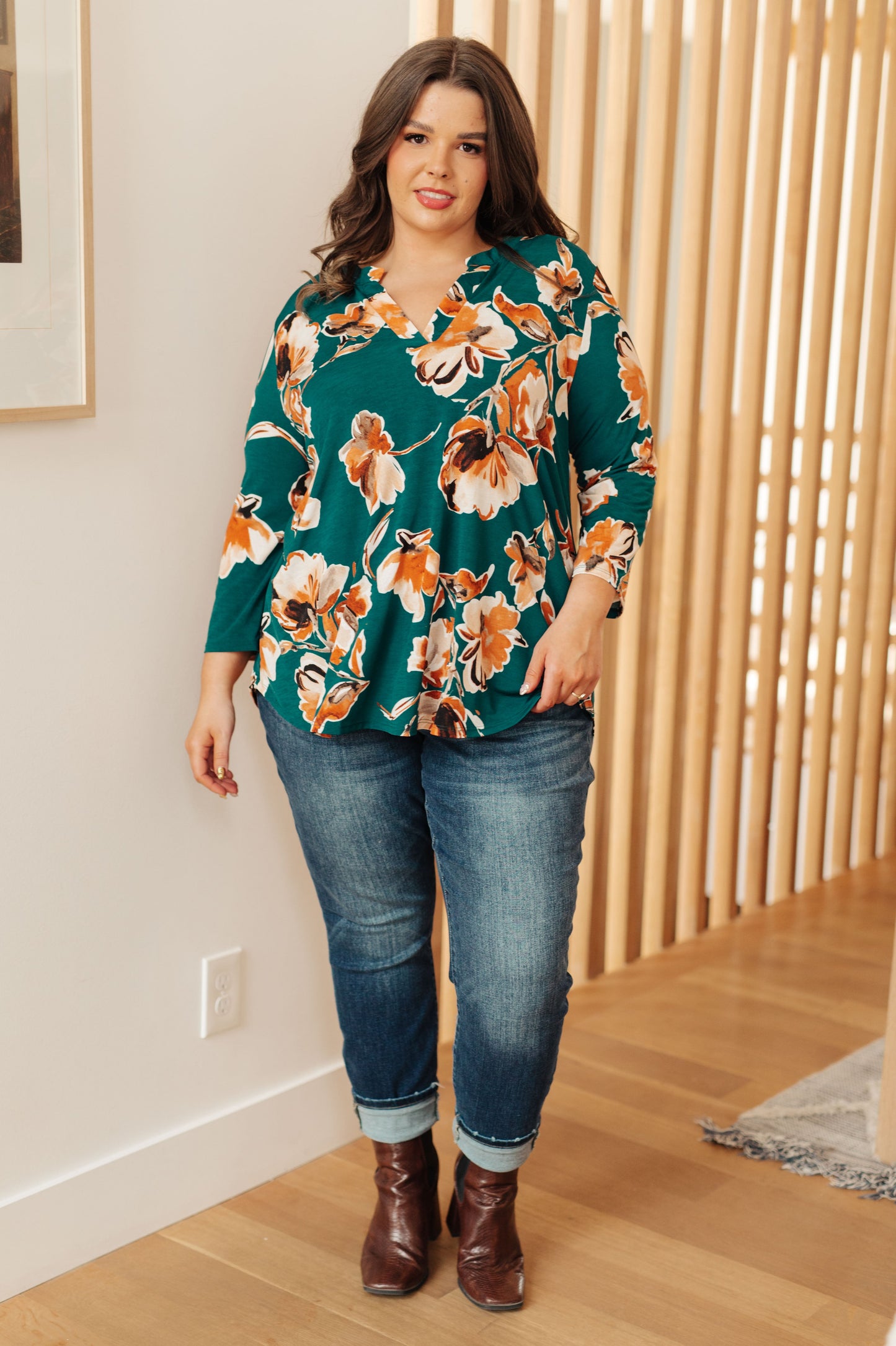 Floral Perspective Teal Blouse