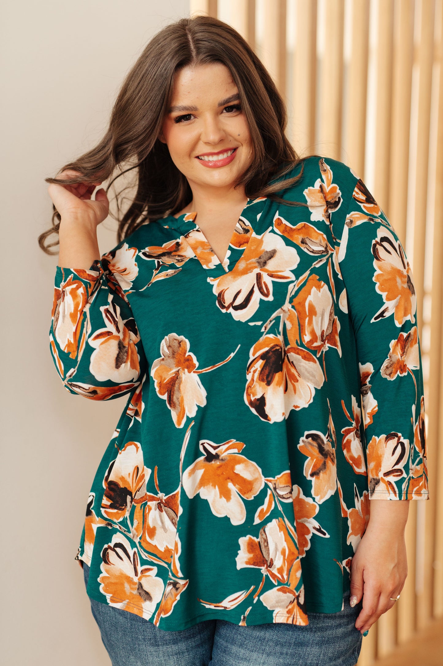 Floral Perspective Teal Blouse