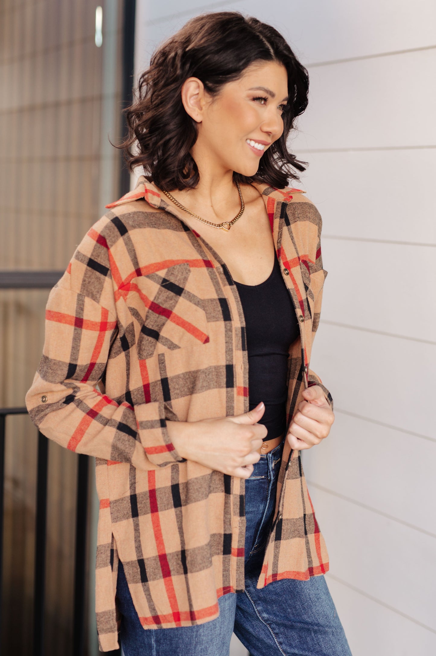 Plaid Perfection Oversized Button-Up Long Sleeve Top