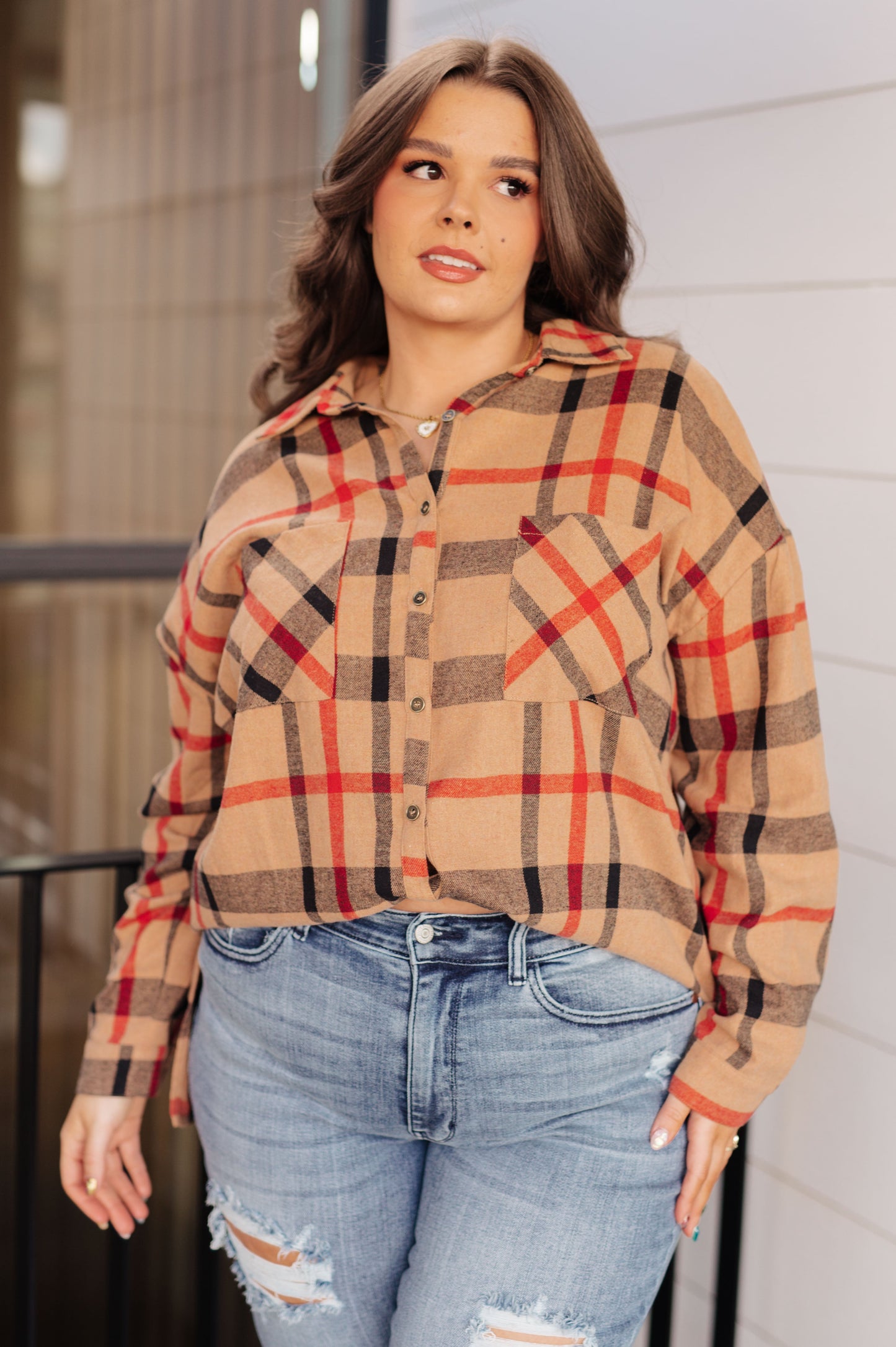 Plaid Perfection Oversized Button-Up Long Sleeve Top