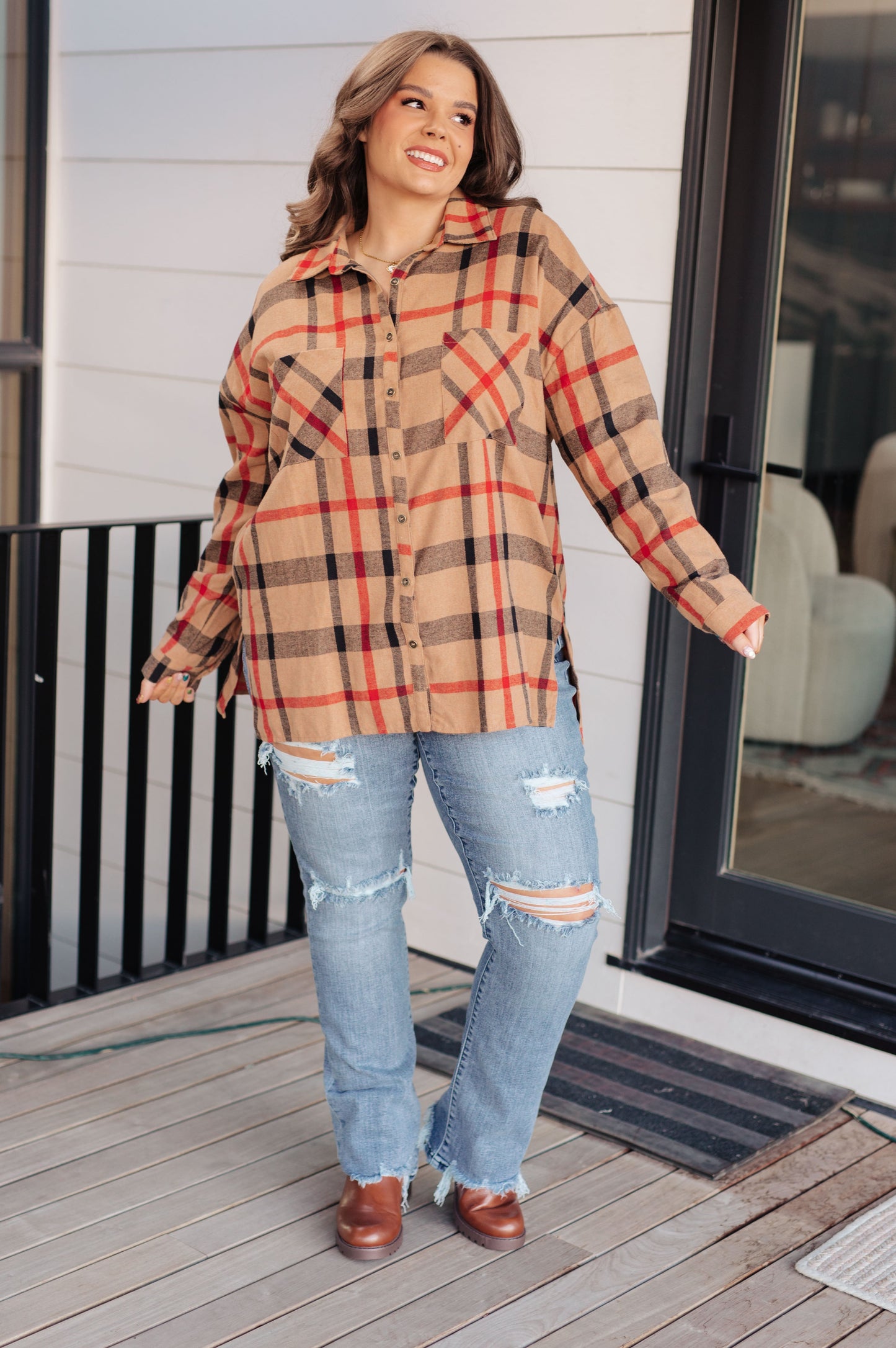 Plaid Perfection Oversized Button-Up Long Sleeve Top